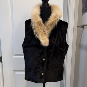 Made in Canada Black Faux Fur Collar Vest